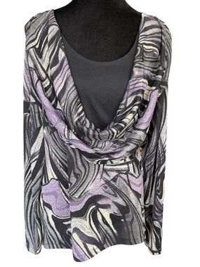 Women's Susan Lawrence Long Sleeve Tee, Size L, Black and Purple